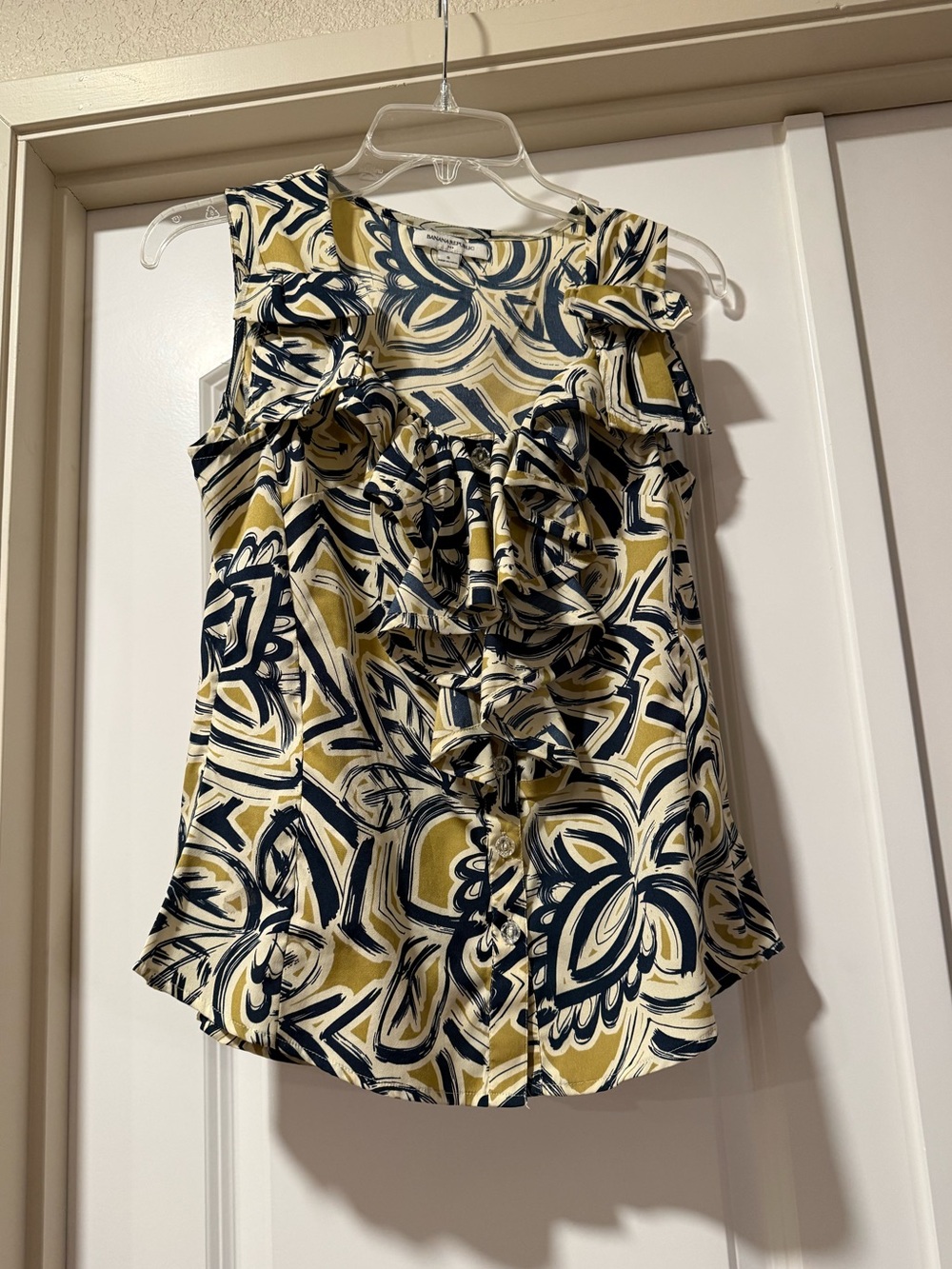 Banana Republic Factory Ruffled Print Sleeveless Top - Navy & Mustard Size S